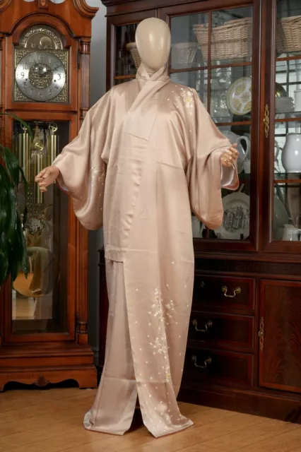 Dear Vanilla Japanese Silk Kimono Women's Robe Gown Authentic Japan Vintage Mint