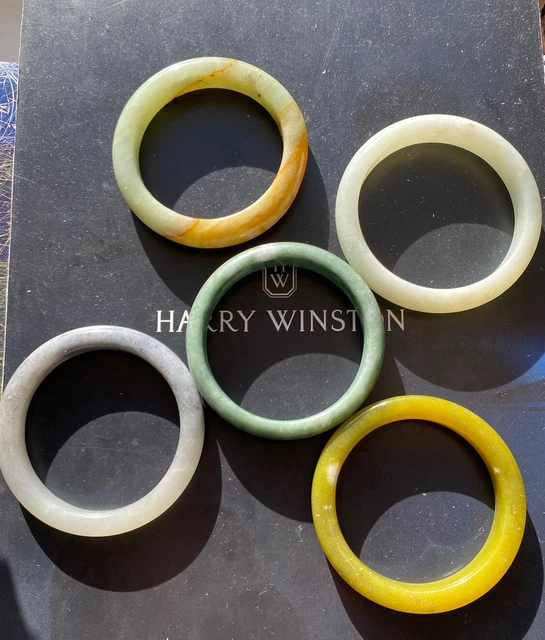 Collection Of Five Hand Carved White&Green&Yellow&Blue Natural Jade Bangles