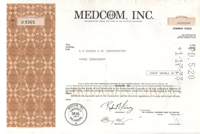 Medcom, Inc. - Original Stock Certificate -1973 - U9365