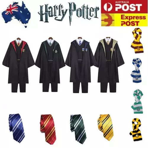 Harry Potter Gryffindor Hufflepuff Robe Scarf Tie Costume Cosplay Cape Party