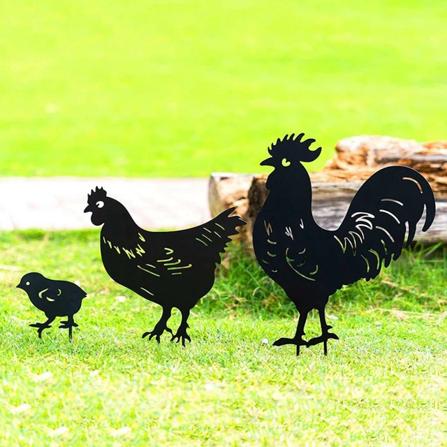 Schwarzer Hahn Henne Hühnerhof Kunst Tierform Pfahl Set Garten Ornamente