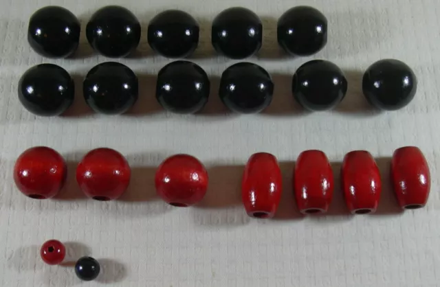 Black & Red Wooden Macrame Beads 1.5" Round 18cnt LOT Plant Hanger