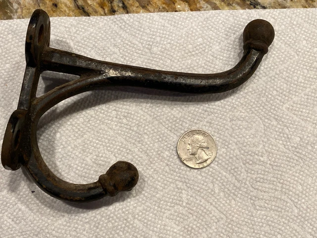 Old Coat Hook Farm School House Rustic Vintage Heavy Cast Iron 5 1/2” X 5”