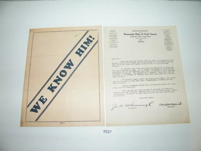 1931 Democratica Festa Cook Contea Endorsement Anton Cermak Mayor Noi Know Lui