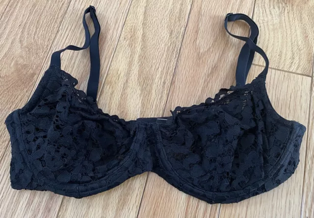 Victoria’s Secret Body By Victoria 34D Unlined Demi Bra Black Lace Floral