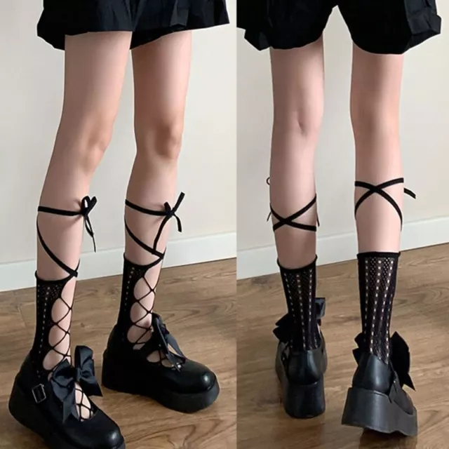 Women Gothic Hollow Out Fishnet Calf Socks for Bandage Mesh Stockin