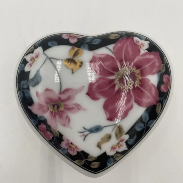 Vintage Porcelain Heart Shaped Box "Supreme" Otagiri Japan Floral w/Gold Trim