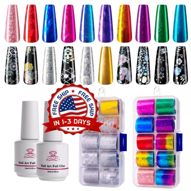 Foil Para Uñas Foil Glue Sticker Gel Set Puntas De Transferencia Uñas Manicura