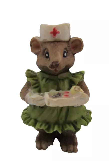 Vintage Miniature Nurse Mouse with Green Dress 2" Animal Figurine Collectible