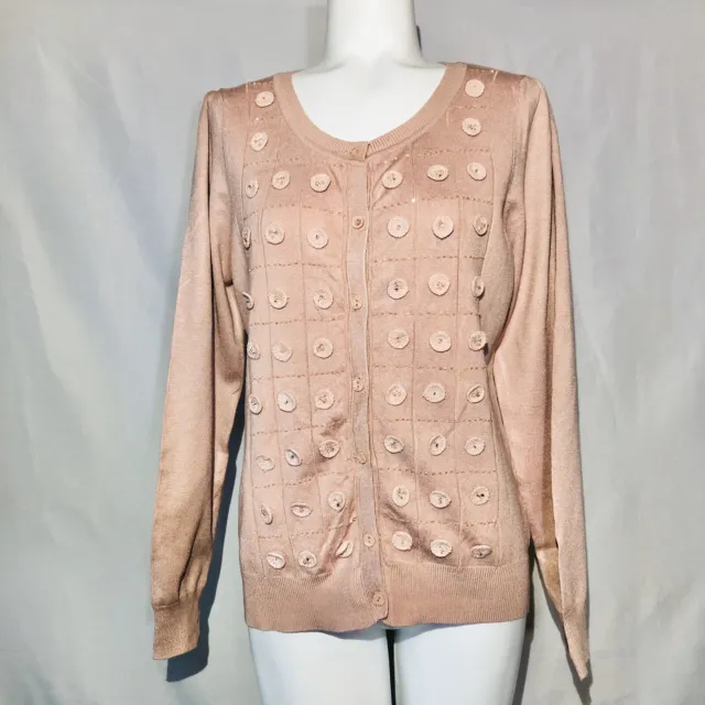 Perlina Women Cardigan Sweater Button Down Beading Pink Size 2