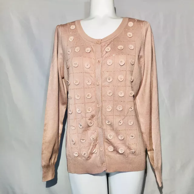 Perlina Women Cardigan Sweater Button Down Beading Pink Size 2