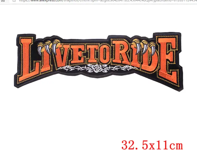Large Live To Ride Biker Back Patch.(Orange,White,Black) Sew Or Stick On  Patch