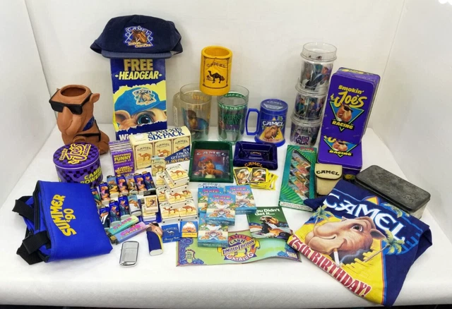 VTG 90s Camel Joe Cigarettes Lot Tins Cards Hats Cups Lighters Packs Shirt Cash