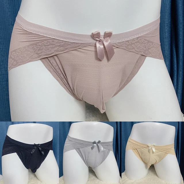 Underwear Ball Pouch Lace Mans Panties Solid Underpants Bow Breathable