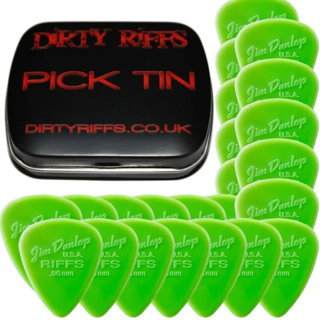 24 x Dunlop Riffs 0.96mm Green Nylon Guitar Picks Plectrums In a Handy Pick Tin