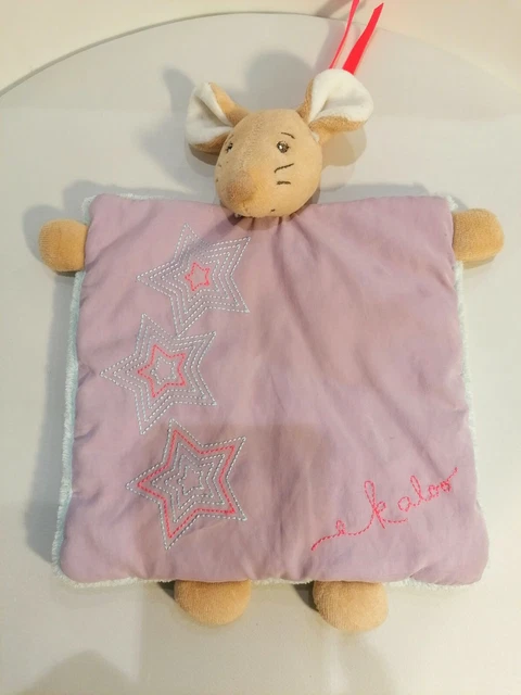 🌸Doudou plat Souris Winter Follies Parme Bleu Etoile Fluo Lien Rose🌸 KALOO