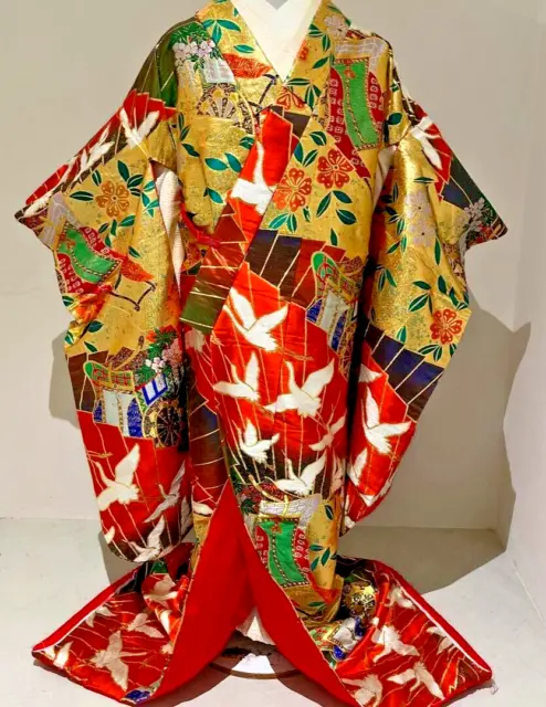 Japanese wedding Kimono/Uchikake Robe/Crane/ kimono Hanger/Silk 100%/OBI/Hanger