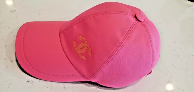 CHANEL CC Embroidered Logo Pink Cotton Baseball Cap Hat One Size