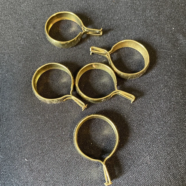 (5) Vintage Brass Kirsch 7/8" Clip-On Round Cafe Rings Curtain Drapery - NOS