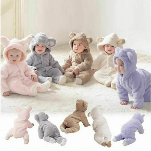 Newborn Baby Boys Girls Romper Hooded Teddy Bear Jumpsuit Bodysuit Hoodie Outfit