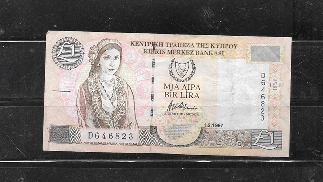 CYPRUS #60a 1997 POUND VG CIRC OLD BANKNOTE PAPER MONEY CURRENCY NOTE BILL