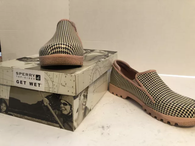 SPERRY TOP SIDER GET WET Rain Water Black/Pink Pelican Lug Size 9.5 EUC