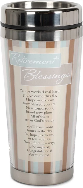 Retirement Blessings Brown Stripes 16 Oz. Stainless Steel Insulated Travel Mug w