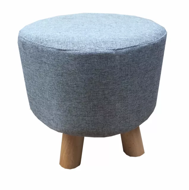 Grey Luxury Wooden Footstool Ottoman Round Pouffe Stool Wooden  4Legs Padded NEW