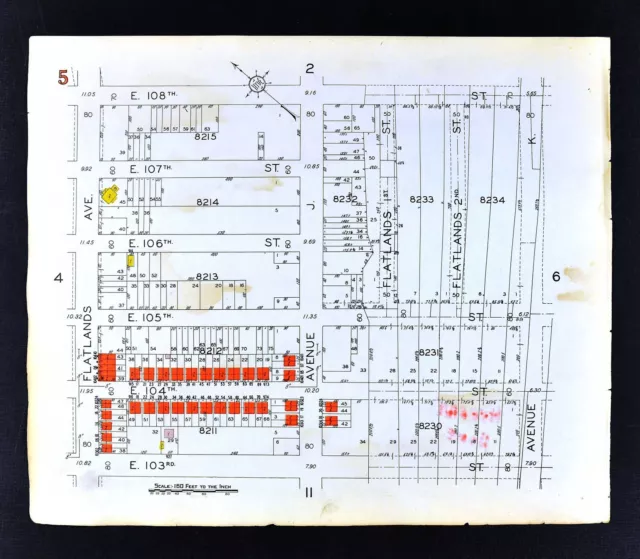 1929 Brooklyn Map Flatlands Glenwood Farragut East 103-108 Street New York City