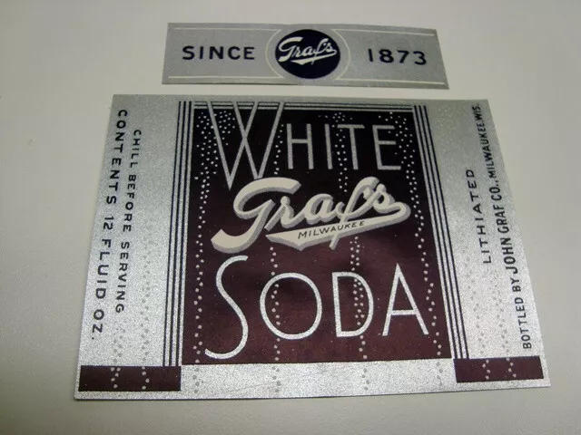 Circa 1930s Graf 12 Ounce White Soda Label w/Neck, Milwaukee – FREE SHIPPING