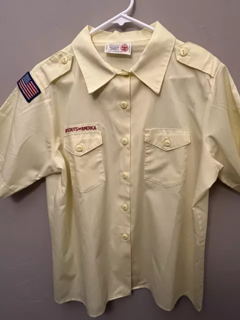 Boy Scouts of America Shirt X-L (18-20) Yellow Official Blouse Button Up Patch