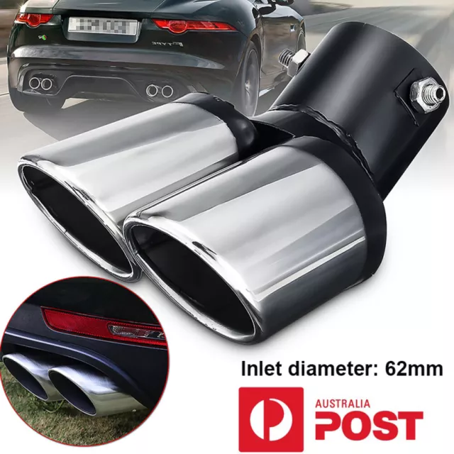 Car Muffler Tip Dual Exhaust Pipe Tail Stainless Steel Rear Tailpipe Inlet 62mm