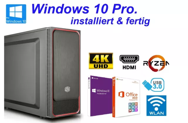 PC Office Büro AMD Ryzen 3 4x 4,00GHz 8GB RAM 250GB SSD Windows 10 Office 2019 4