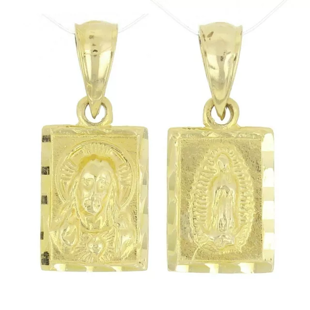 14k Yellow Gold Small Reversible Lady of Guadalupe & Jesus Christ Charm Pendant