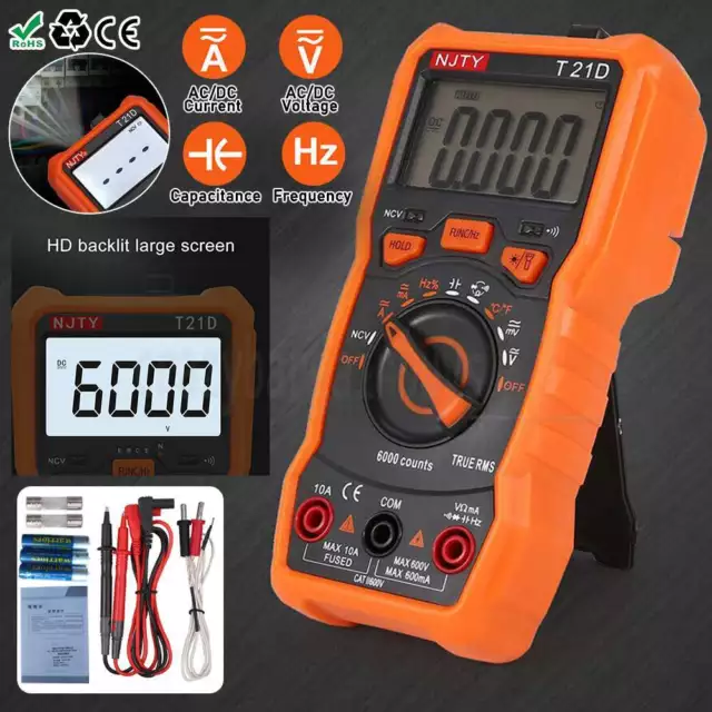 Digital LCD Multimeter 6000 Counts Auto Range AC DC Voltage Current NCV Detector