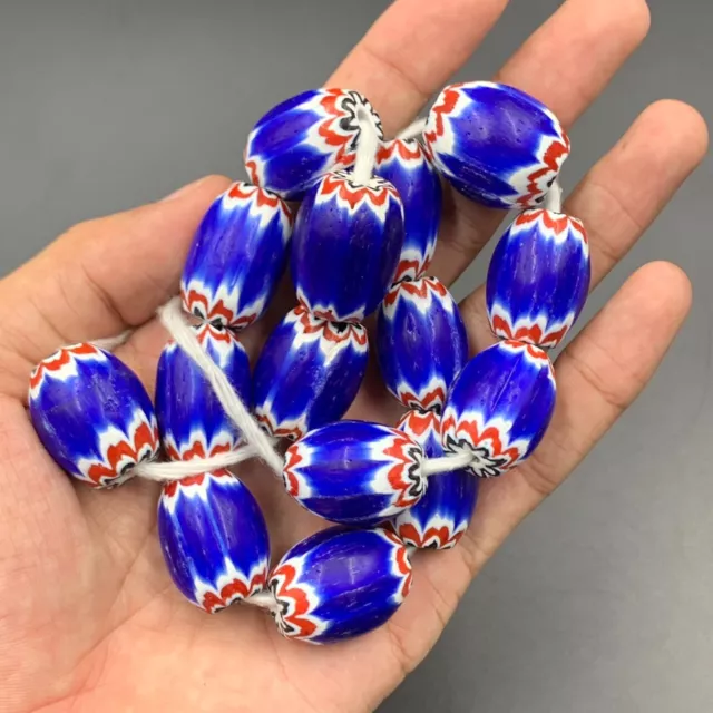 Chevron Style Glass Beads, Blue Chevron Collectible Beads 2