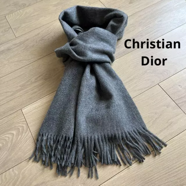 AUTHENTIC CHRISTIAN DIOR Gray Scarf 165 x 40cm Logo Embroidery Women ...