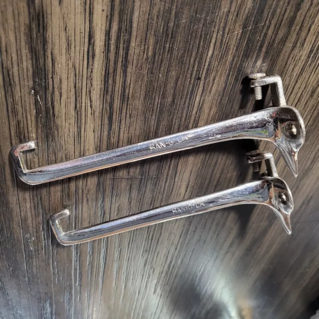 Antique chrome bath glass shelf brackets vintage metal supports brass nickel 5" 10