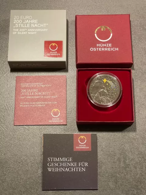 20 Euro Österreich 2018 200 Jahre Stille Nacht Polierte Platte PP Silber