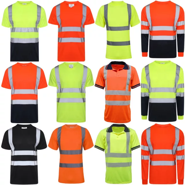 Hi Vis T Shirt High Visibility Reflective Tape Viz Long Sleeve Polo Work Top