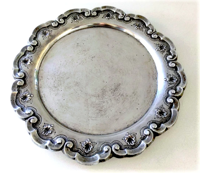 Antique Sterling Silver Classic Hand Repoussee Round Salver Tray Lot 11-1/8"