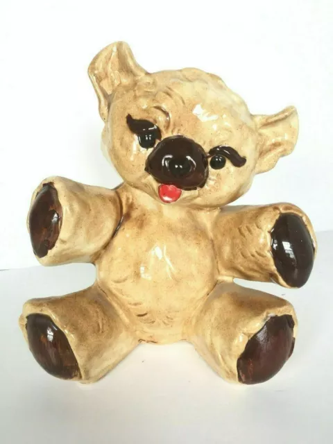Vintage 1970's Ceramic Hand Painted "Ugliest" Teddy Bear Coin Piggy Bank 7.5"