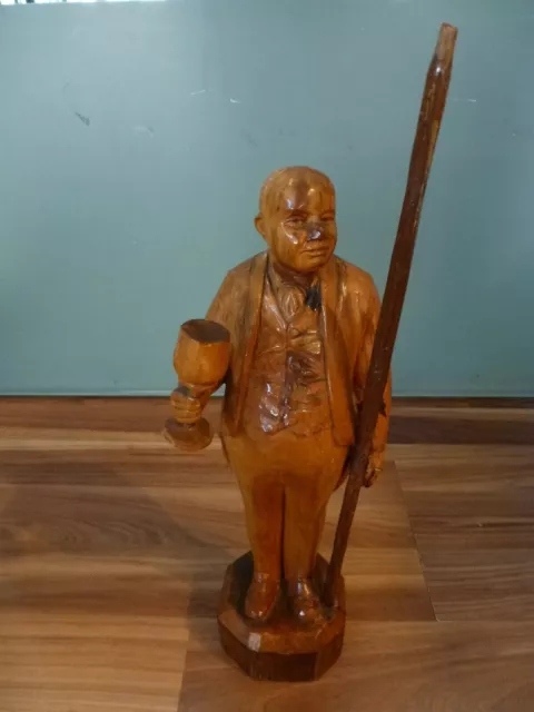 WM handgeschnitzte Holzfigur Mann Nachtwächter Trinker Wood Figurine Hand-Carved