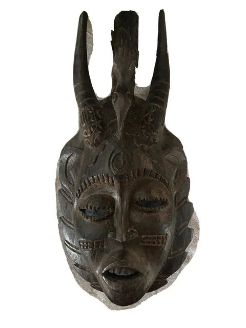 Yaure/Baule Mask African Cote d'Ivoire With Horns And Motif 19” Fine Detail Mask