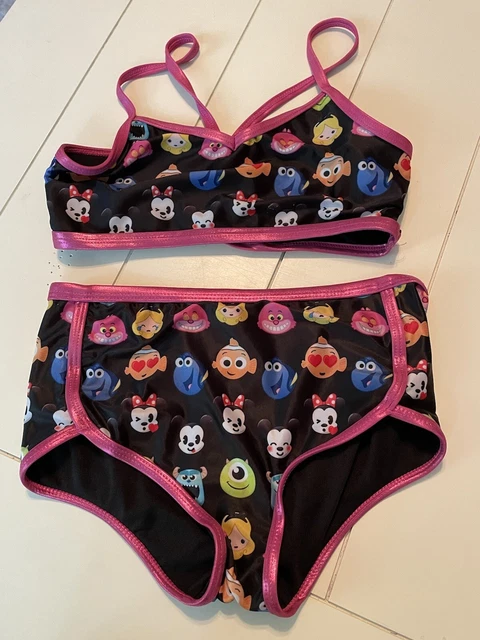 Disney Store Tsum Tsum Girl 9/10 Black Swim Bikini Top Nemo Minnie Mickey Alice