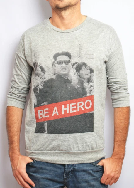 T-shirt manches 3/4 Mi longues imprime supreme leader - kim jong un - dispo gris