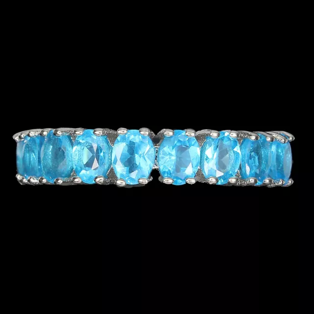 Non Chauffé Ovale Apatite 4x3mm 14K or Blanc Plaque 925 Bague en Argent Taille 8