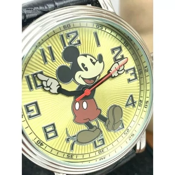 Disney Mickey Mouse Men's Watch WDS000077 Quartz 44mm Black Leather Band