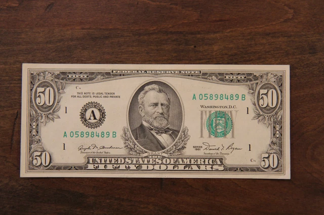 1981 Series $50 Fifty Dollar Bill Serial # A05898489B - Washington D.C