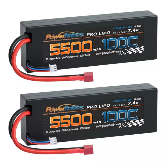 Powerhobby 2S 7.4V 5500MAH 100C Lipo Battery w Deans Plug Hard Case (2)